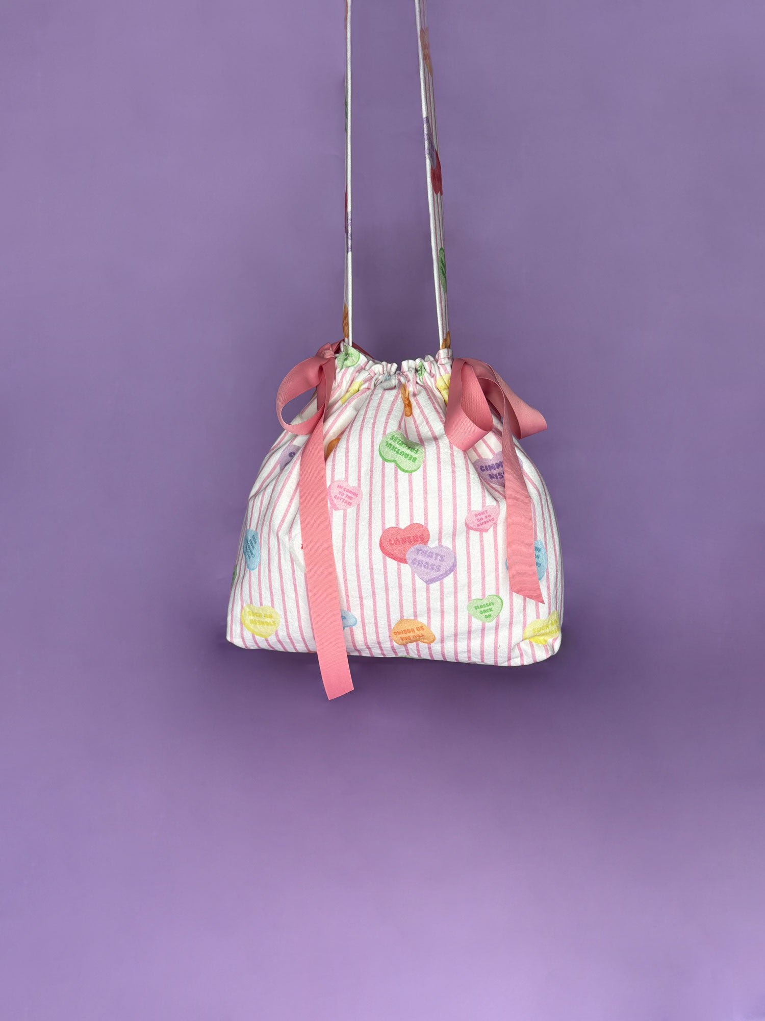 The Drawstring Tote Bag in Candy Heart Print